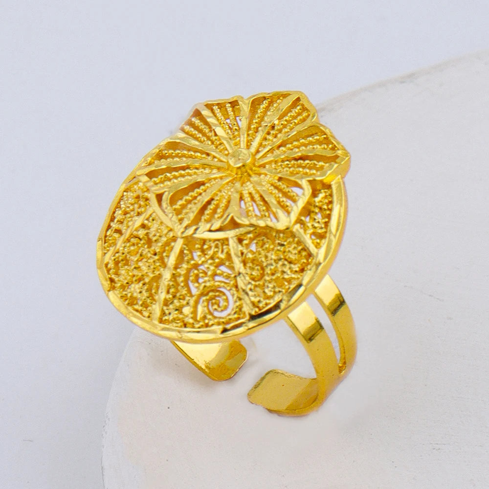 Fashion Gold Color Jewelry for Women Necklace Earrings Rings Set For Women Daily Wear Party Anniversary Gifts