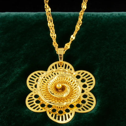 Dubai gold-tone flower jewelry set: necklace, earrings & ring for women, elegant gift for couples, Christmas party sparkle, boxe