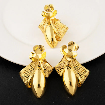 2025 African Luxury Bow Tie Necklace Earrings for Women Party Wedding Banquet Nightclub Gold Plated Jewelry Gift