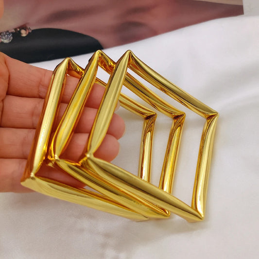 3PCS Square Bracelet Luxury Dubai Gold Plated Bangles for Women African Charm Bracelets Wedding Hand Jewelry Party Gifts