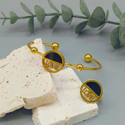 18k Gold Color Stainless Steel Bracelets Rings Adjustable Jewelry on Hand Couple Fashion Bangles Jewellery Accessories Gift