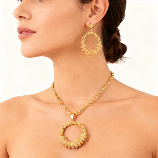 women gold plated jewelry set Fashion Simple necklaces earrings african bride engagement party jewelry set free shipping