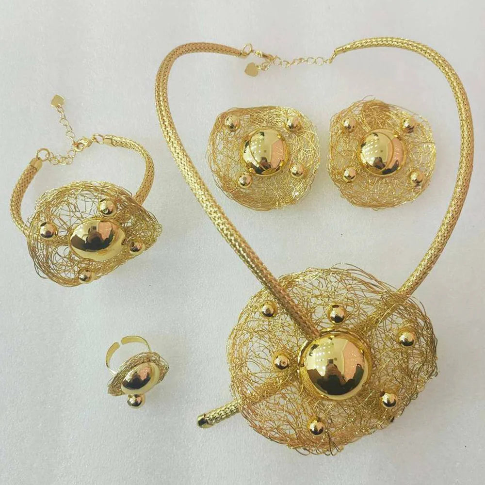 Simple elegant Irregular Flower Jewelry Set fine charming Choker Collar Brazalete Aretes Anillo 4PC Jewels Set for New Year Gift