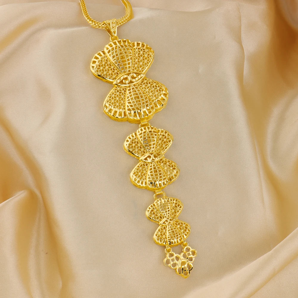 Dubai African 24K Gold Plated Shell Shape Necklace Earrings 3pcs Set for Women Gold Color Party Wedding Banquet Jewelry Gift