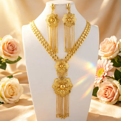 Dubai Nigerian Necklace and Earring Jewelry Set 2Pieces Exquisite Wedding Gift for Brides and Women and Girls