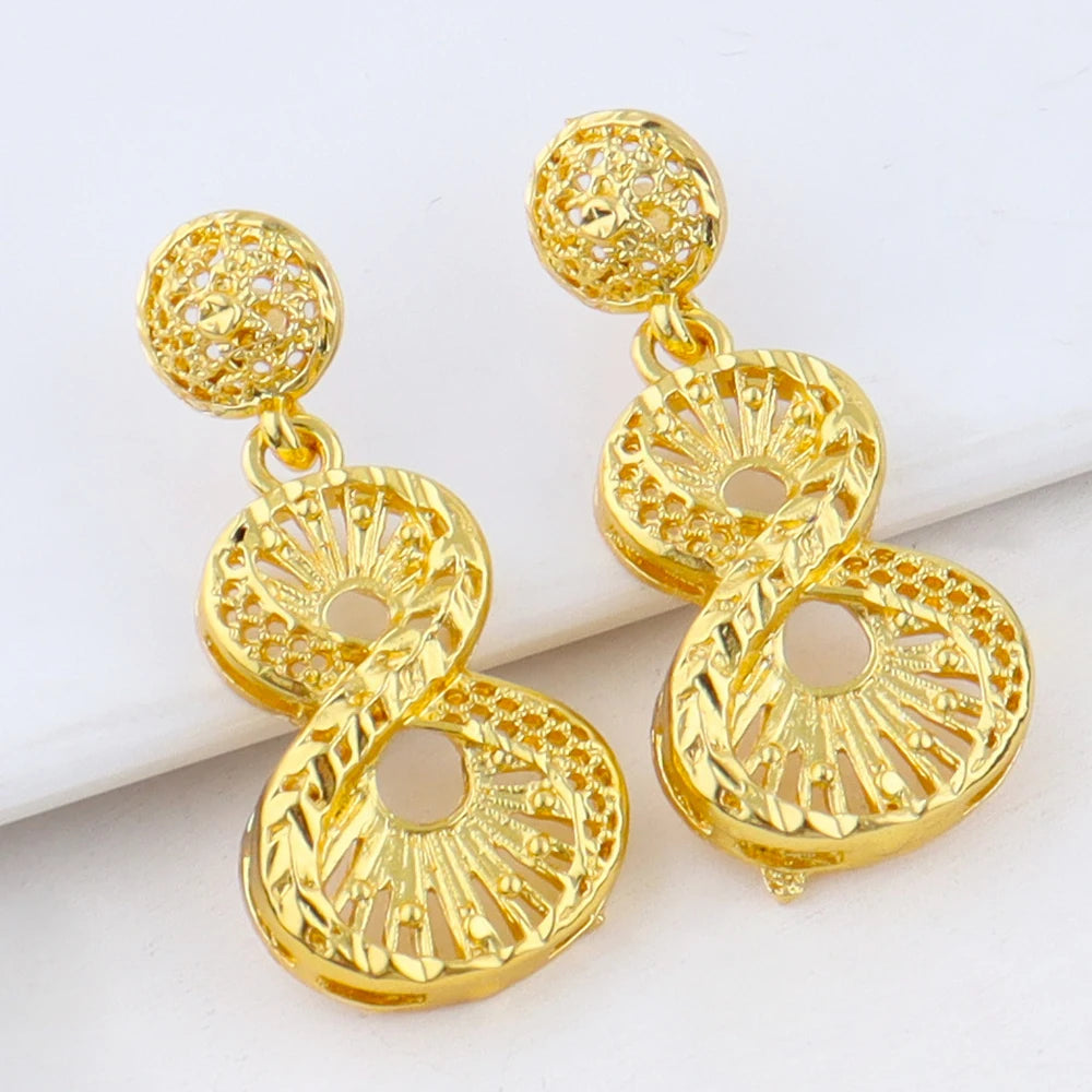 Italy French Gold Plated Light Luxury Necklace Earrings Set for Women Charm Jewelry Gift for Party Wedding Dating Wear