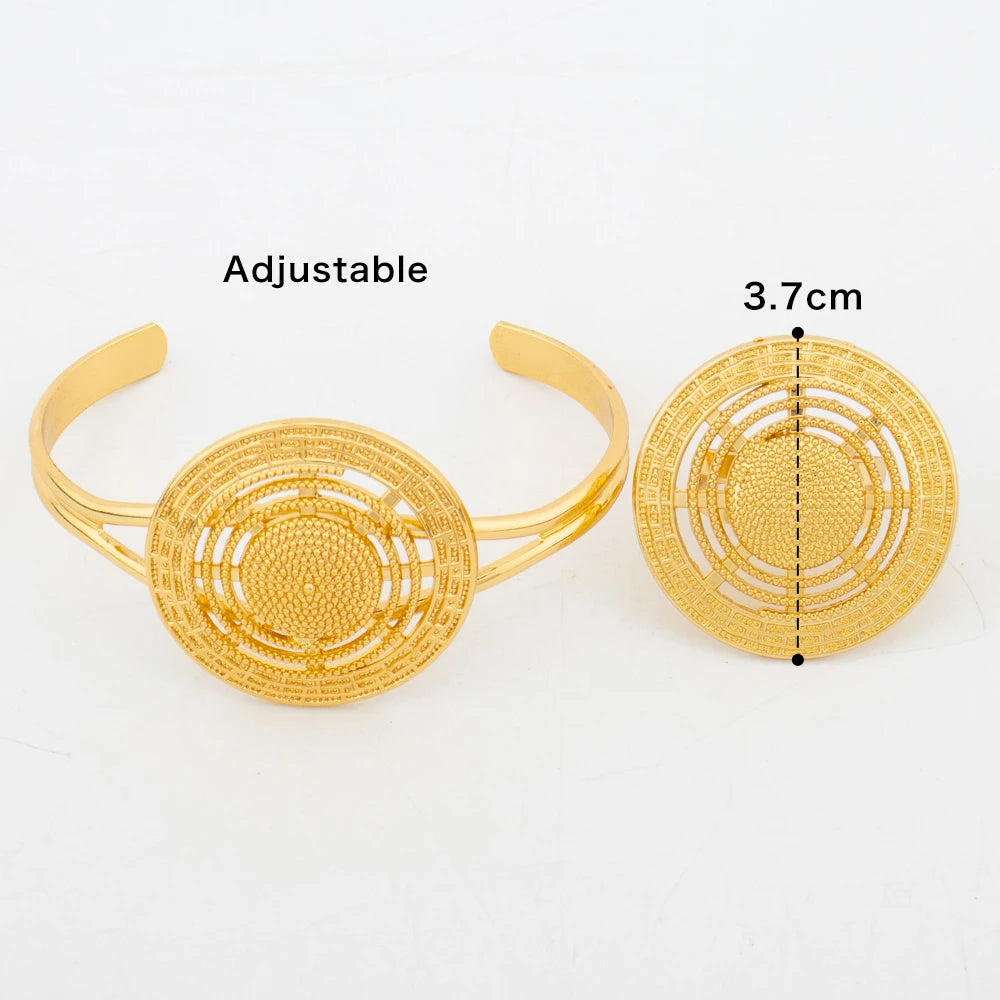 Plated Italian Cuff Bangle & Ring Jewelry Set for Women—Luxury Dubai African Wedding Christmas Gift