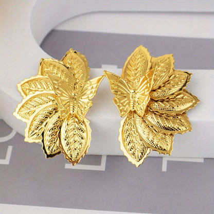 African Retro Ladies Earrings Punk Exaggerated Gold Earrings Leaves Flowers Jewelry Party Christmas Date Gift