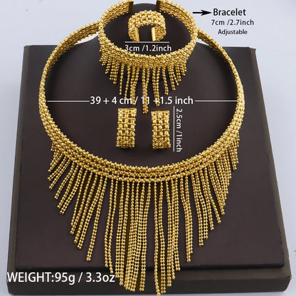 Gold Plated Hand-Knit Design Jewelry Set for Women Necklace Bracelet Ring Earrings Jewelry Set Party Gifts
