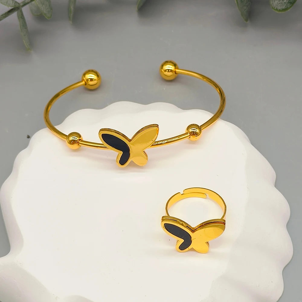 18k Gold Color Stainless Steel Bracelets Rings Adjustable Jewelry on Hand Couple Fashion Bangles Jewellery Accessories Gift