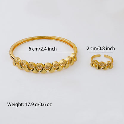 Handmade Golden Zircon Flower Bracelet with Sparkling Crystal Openwork Design Jewelry Set for Women Elegant Bangle Earring Acces