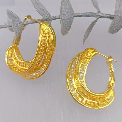 4Sets Fancy Hollow Out Pattern Earrings for Women Metal Style U Shape Circle Earrings Modern Fashion Girls Ear Jewelry Accessory