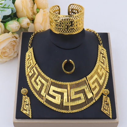 Luxury 24K Gold Plated Jewelry Set Fashion Woman Necklace Earrings Bracelet Ring set jewelry woman sets quality