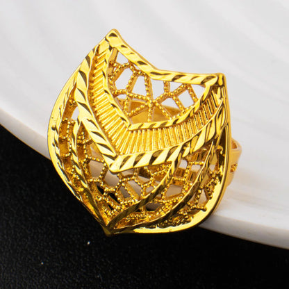 Nigerian Crown Shape Jewelery Set For Women Dubai Gold Color Earrings Bridal Ring African Necklace Gift For Mother's Day Wedding