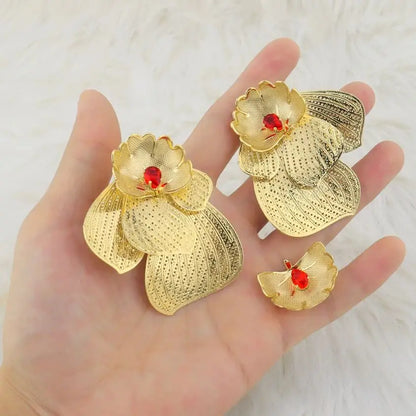 Dubai Hollow Earrings & Ring 2Pcs Set for Women, Trendy Party Wedding Valentine Gift, Elegant Earring Set Jewelry