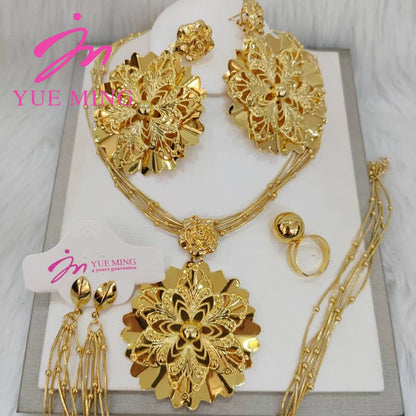 YM Jewelry Set for Women Nigerian Woman Accessories Jewelry Gold Color Popular Earrings Necklace Bracelet Ring Brazilian Gift - YUEMING JEWELRY