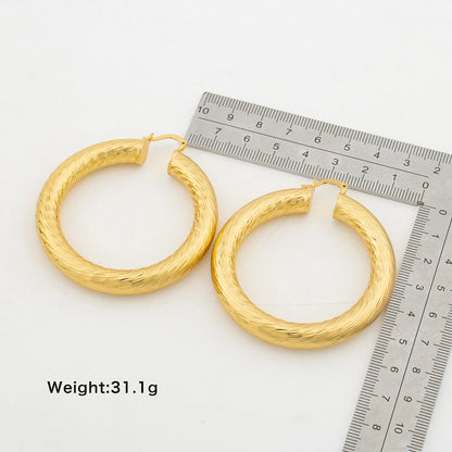 Gold Plated Hoop Earrings Round Big Circle Earring For Women Daily Wear 60mm Smooth Ear Birthday Gift Copper Jewelry Accessories