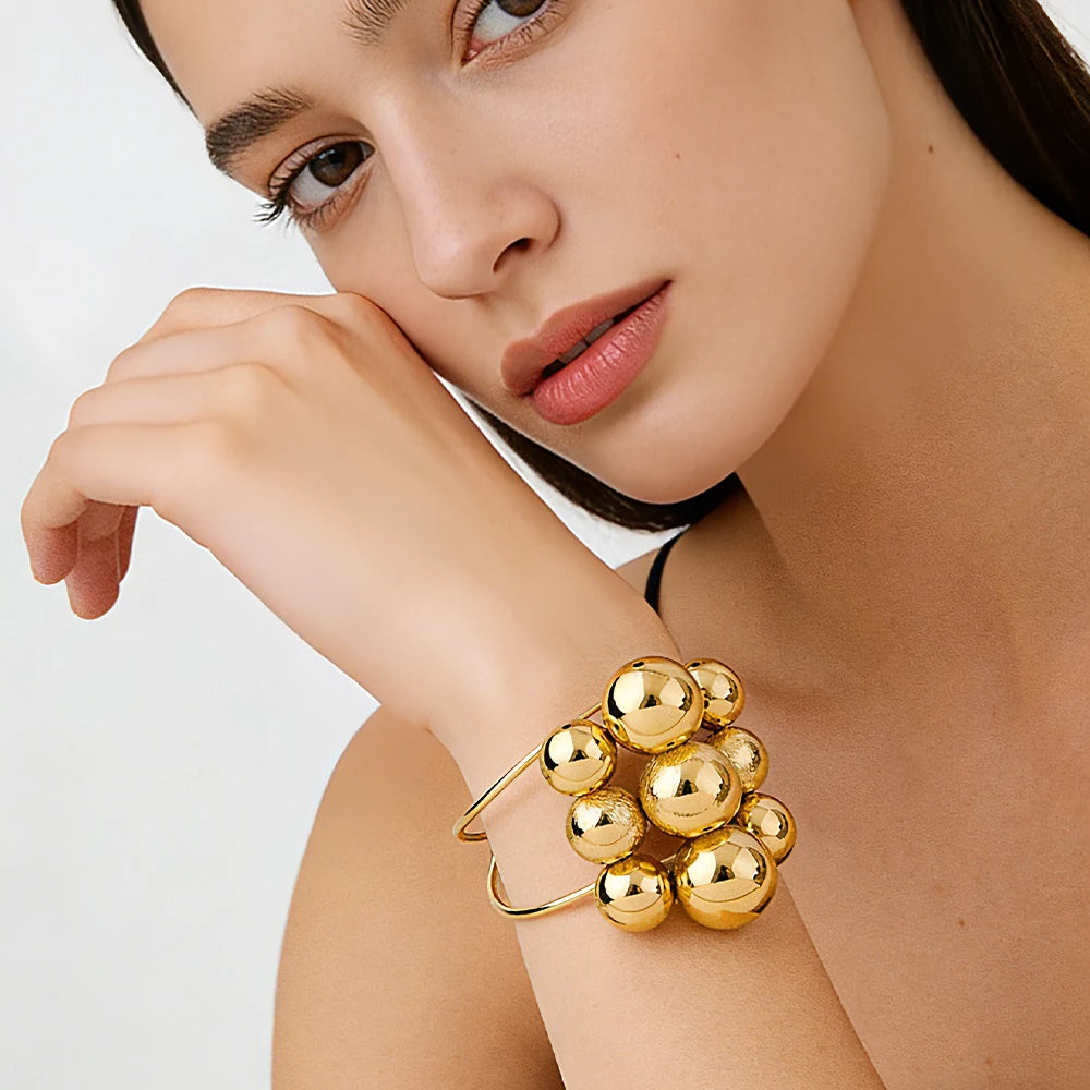 Dubai Earrings Bracelet and Ring Jewelry Set Ball Design African Weddings Cuff Bracelet Ring Earrings 3PCS