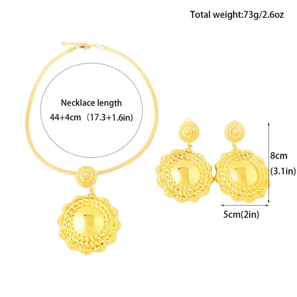 Romantic Gold Color Jewelry Set for Dubai Women Luxury Earrings and Necklace Sun Shape  Jewelry Accessories For Graduation Gift