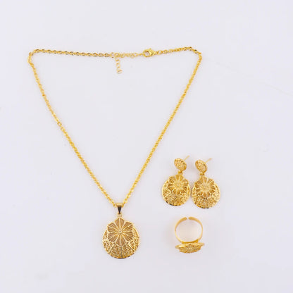 Dubai Bridal Gold-Tone Jewelry Set for Women, Mid-East Necklace Earrings, Indian Wedding Party Gift, Elegant Costume Charm