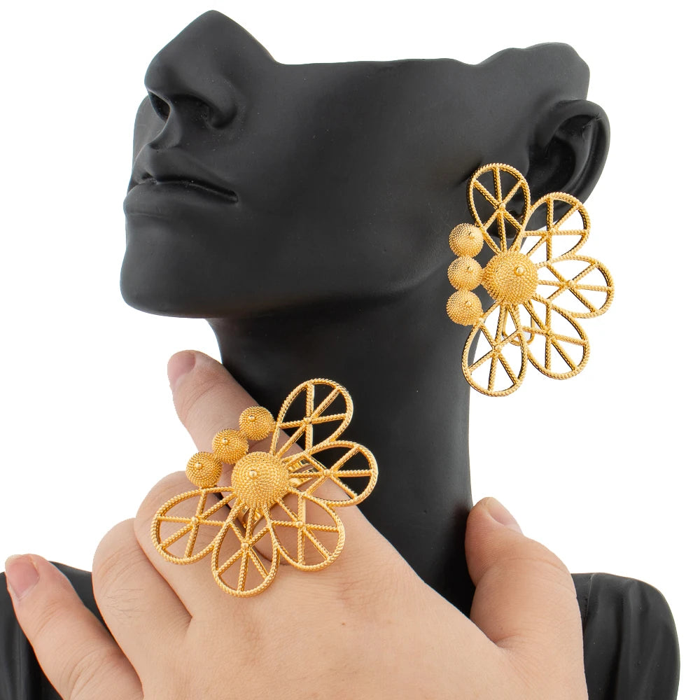 Earrings Jewelry Set for Women African Color Earrings with Ring Unusual Design Ear Accessories Girls Lover Daily Gifts