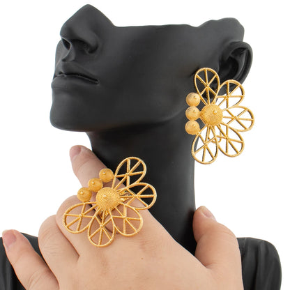 Earrings Jewelry Set for Women African Color Earrings with Ring Unusual Design Ear Accessories Girls Lover Daily Gifts