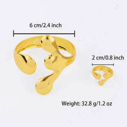 Saudi-African Gold-Tone Irregular Cuff Bangle Ring Jewelry Set for Bride, Dubai Nigerian Wedding jewellery woman accessory