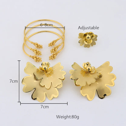 2025 France Gold Color Butterfly Shape Elegant Earrings Bangle And Ring Set For Women Trendy Jewelry Accessories Gift For Party