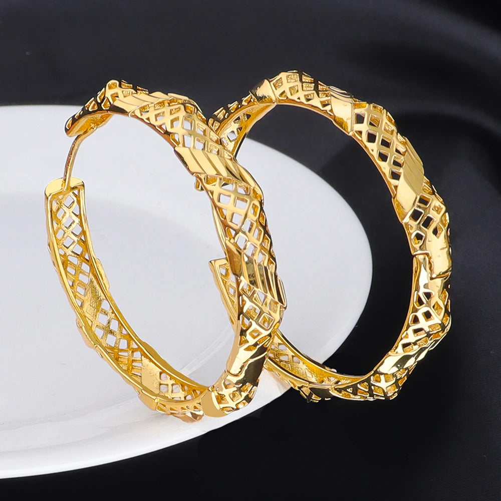 Luxury 24K Gold Plated Earrings for Women Large Circle Earring Stainless Steel Gold Color Chunky Dome Earring Wedding Gifts