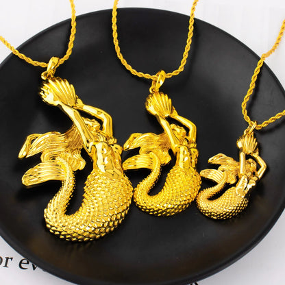 Gold Color Mermaid Pendant Fashion Gold Plated Jewelry Hip Hop Women Men Popular Necklace For Daily Wear Anniversary Wholesale