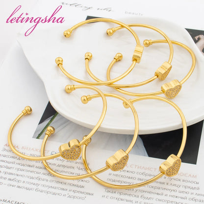 Fashion Heart Design Bangle for Women Luxury Gold Color Cuff Bracelets Bangle Set Girl Fashion Jewelry Anniversary Party Gifts