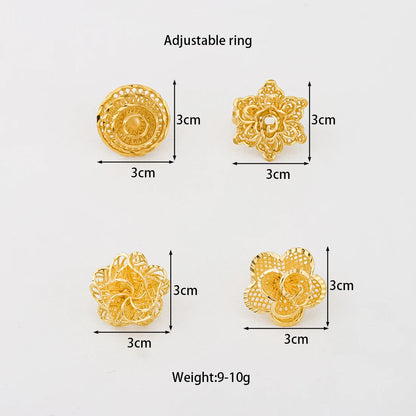 Dubai Gold Color Flower Shape Rings Nigerian Luxury Jewellery Set Africa Bride Wedding Indian Fashion Party Gifts