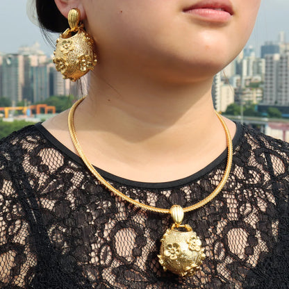 Dubai Jewelry Set for Women 45cm Necklace Morocco Gold Plated Stud Earrings Note Shape for Aesthetic Gifts Sexy Party Queen