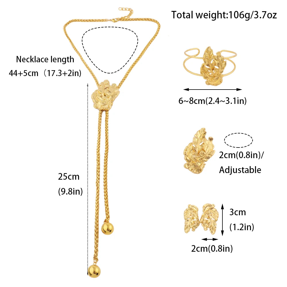 African Italian Dubai Women's Jewelry Set Luxury Long Chain Necklace Earrings Bracelet Ring Clothes Accessories Graduation Gift