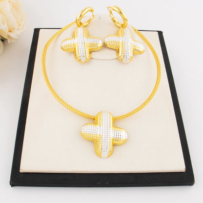 Luxury and Chunky Dual Color + Shape Jewelry Set for Women Nigeria High Quality Earrings Choker Necklace Gift for Party Daily