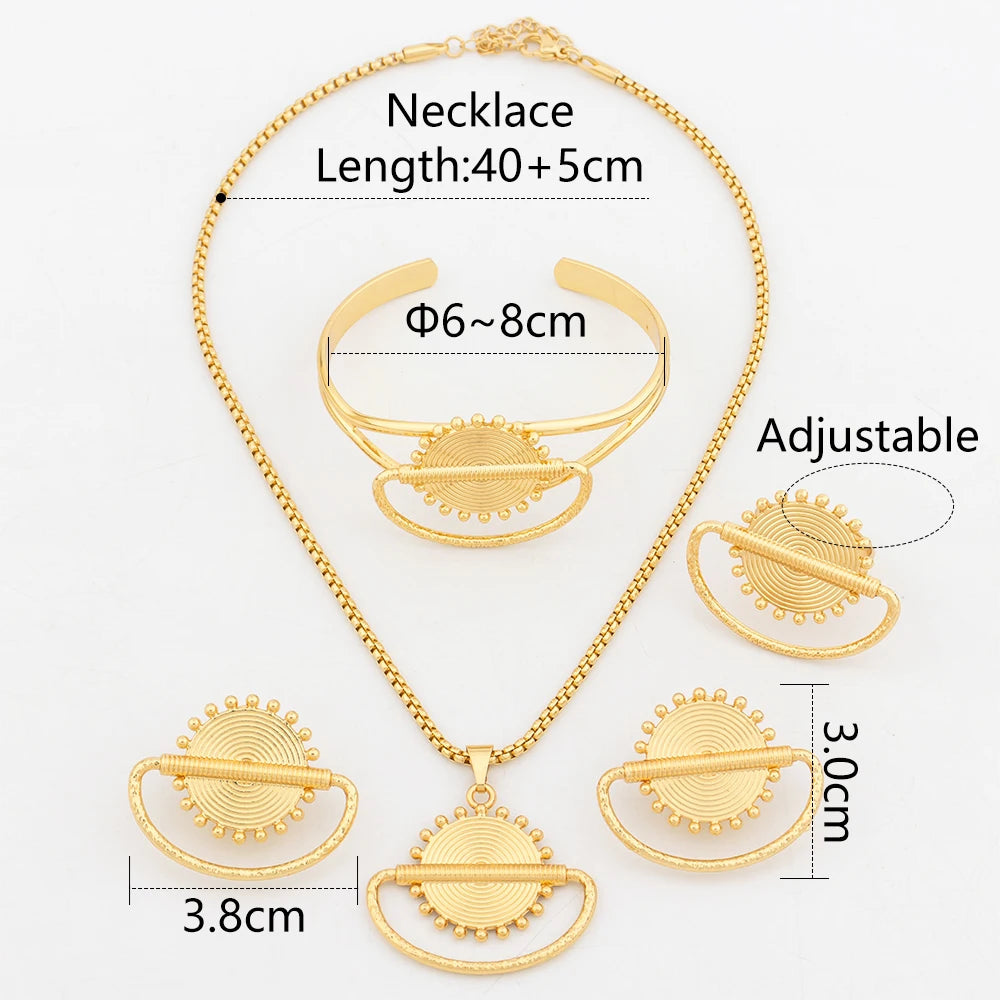 YM Gold Color Jewelry Sets For Women Geometry Necklace Earrings Cuff Bangles Rings Dubai Nigeria Wedding Jewelry Accessories - YUEMING JEWELRY