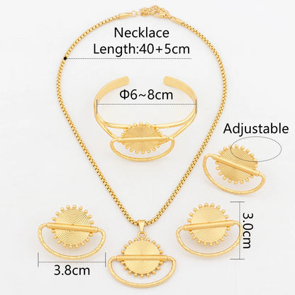 YM Gold Color Jewelry Sets For Women Geometry Necklace Earrings Cuff Bangles Rings Dubai Nigeria Wedding Jewelry Accessories - YUEMING JEWELRY