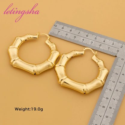 African Nigeria 18k Gold Color Large Style Earrings For Women Fashion Chunky Hoop Earrings Exaggerate Classic Jewelry Party Gift