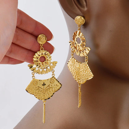 18k gold-plated large earrings Dubai luxury earrings for women with tassel hollow pendant banquet wedding Indian trendy jewelry