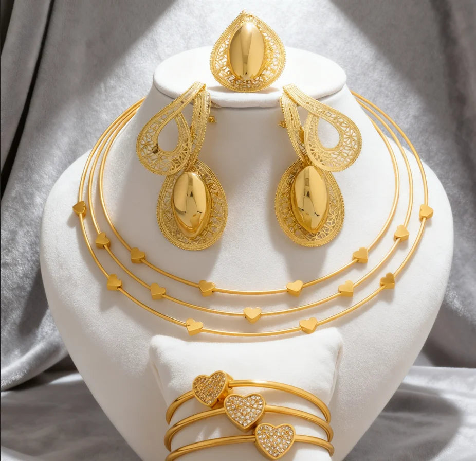 2025 African Love Necklace & jewellery woman Set—Heart Bracelet Ring Earrings for Wedding Party jewelry women set
