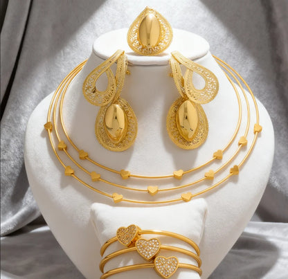 2025 African Love Necklace & jewellery woman Set—Heart Bracelet Ring Earrings for Wedding Party jewelry women set