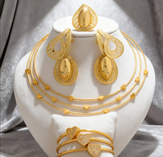 2025 African Love Necklace & jewellery woman Set—Heart Bracelet Ring Earrings for Wedding Party jewelry women set