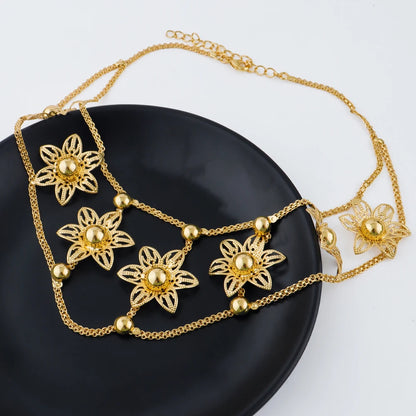 eastern luxury flower earrings necklace bracelet ring jewelery fashion golden women 24K Gold-Plated jewelery