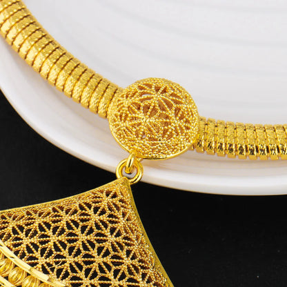 Gold plated Jewelry Set India Dubai Jewelry Gold Geometry Necklace Earrings Ring  for Nigerian Wedding Bridal Holiday Gift