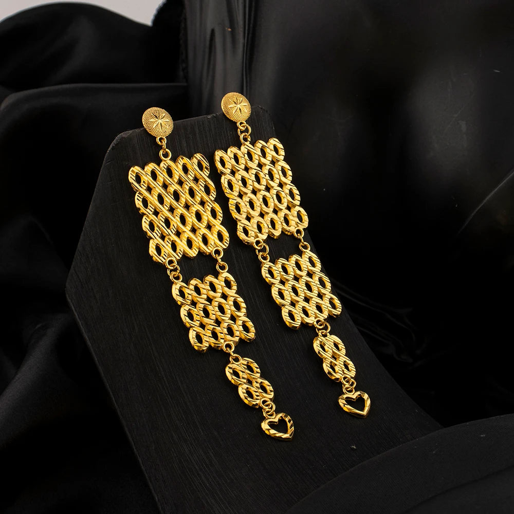 Dubai Gold-Plated Jewelry Statement Earrings for Women with Openwork Design, Suitable for Everyday Wear, Hypoallergenic, and Wat