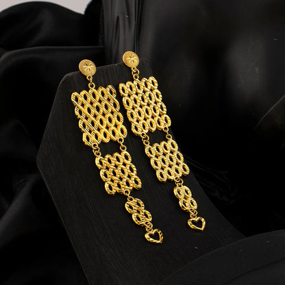 Dubai Gold-Plated Jewelry Statement Earrings for Women with Openwork Design, Suitable for Everyday Wear, Hypoallergenic, and Wat