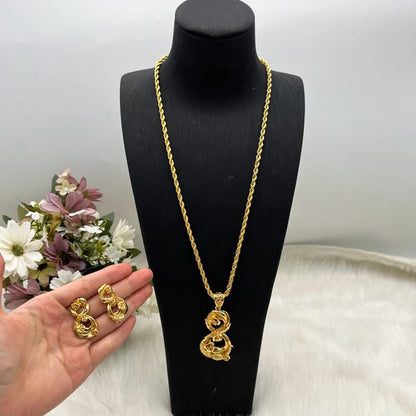 Copper Alloy Jewelry Set Gold Plated 8 Shape Earrings Pendant Chain Luxury Women Girl New  Jewelry Gift For Party Wedding