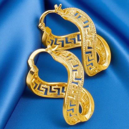 Fancy Hollow Out Pattern Hoop Earrings 18K Gold Plated Jewelry Vintage Simple Style Suitable Modern Fashion Girls Ear Jewelry