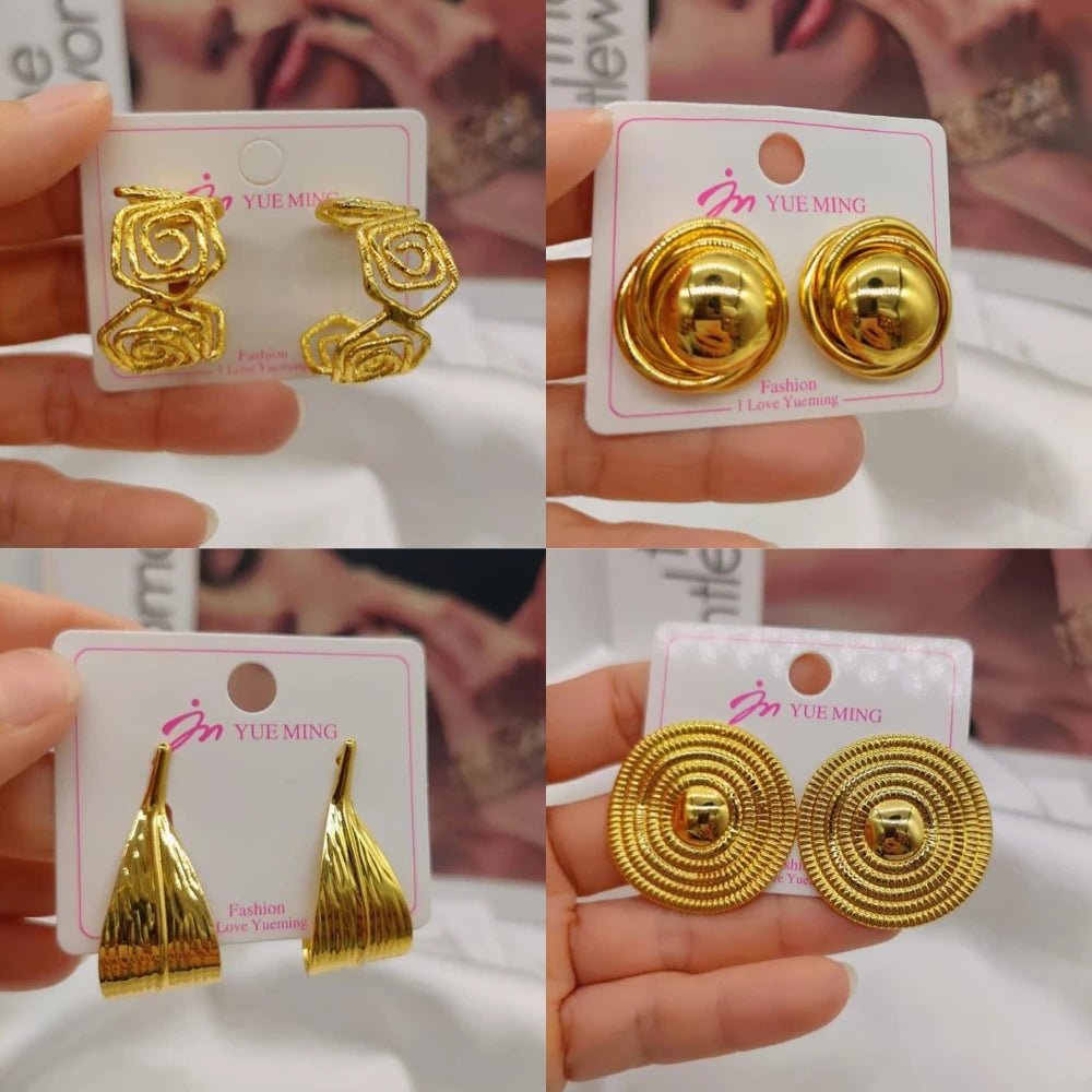 Dubai Gold Color Earrings for Women Bohemia Design Stud Earrings African Weddings Clip Earrings Jewelry Accessories Gifts
