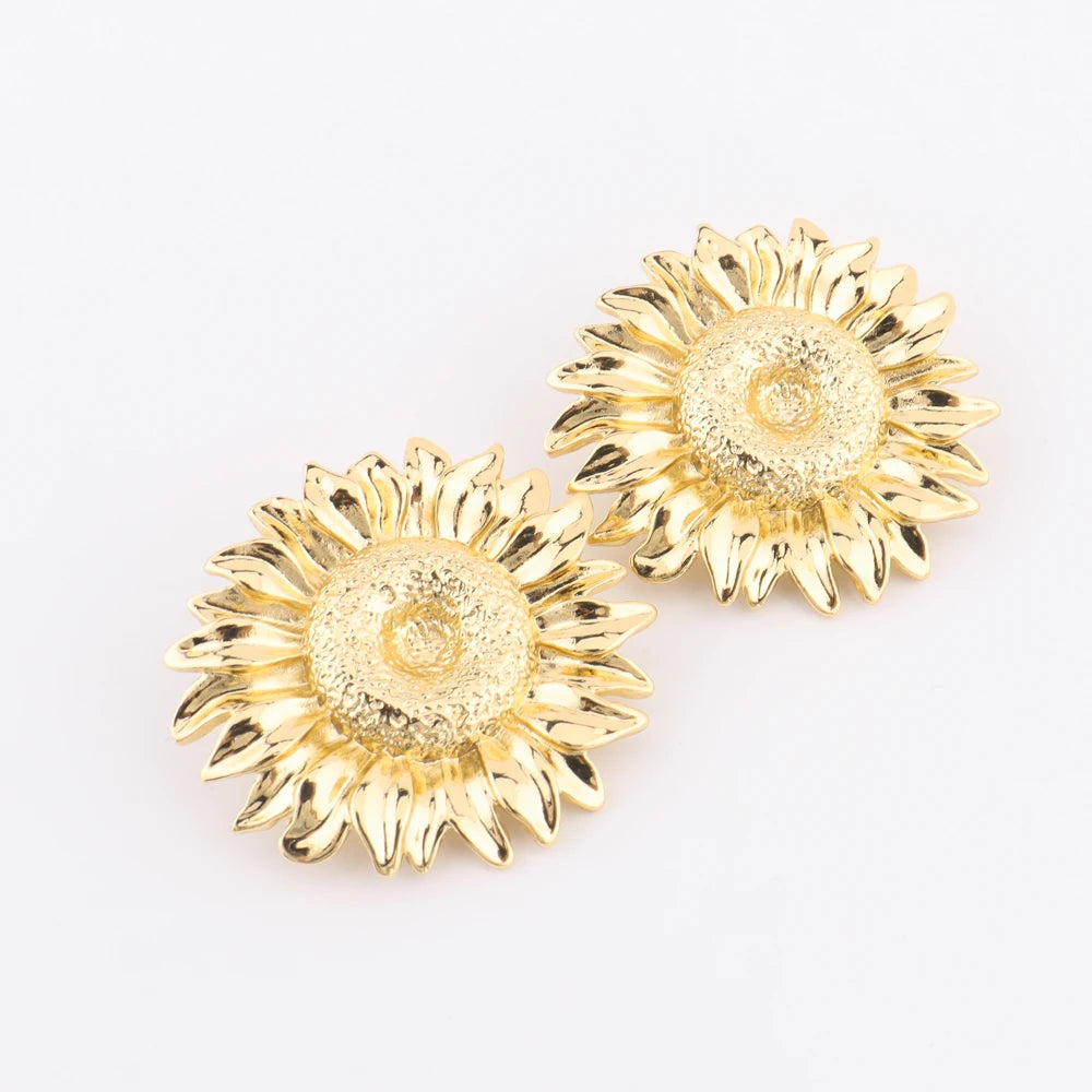 African Sunflower 4Pcs Jewelry Set: Vintage Necklace, Earrings, Bangle & Ring Gift for Women, Party Fashion Jewelry Set